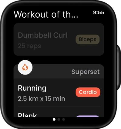 Fitonist Apple Watch exercise selection screen with quick log between sets